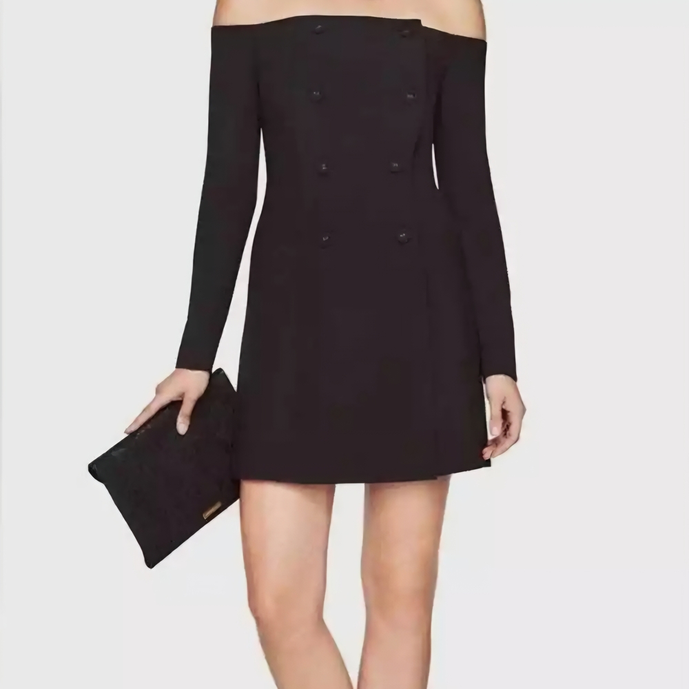 BCBGMaxAzria Black Off-Shoulder Long Sleeve Sheath Dress